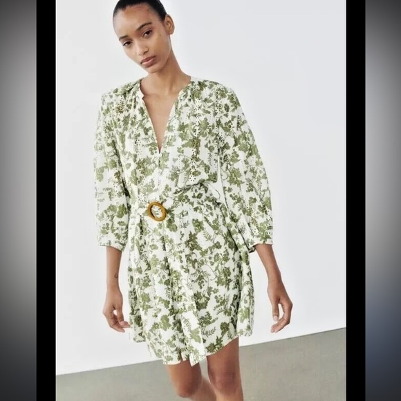 Zara Green and White Floral Dress - Picture 1 of 10